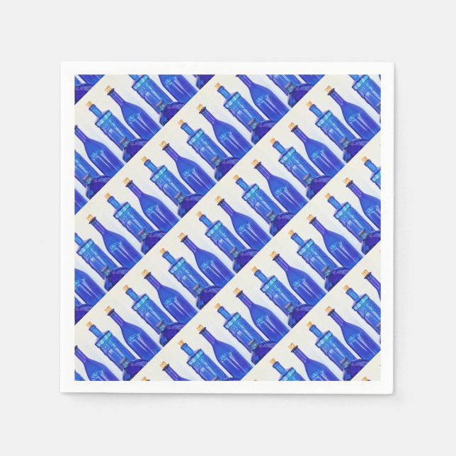 Serviette En Papier Bouteilles en verre bleu (Devant)