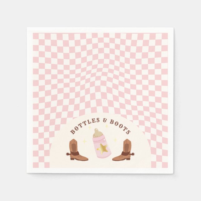 Serviette En Papier Bouteilles et bottes rétro Baby shower de fille (Devant)