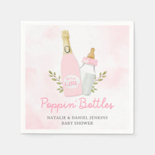 Serviette En Papier Bouteilles Poppin Fille Baby shower Papier rose