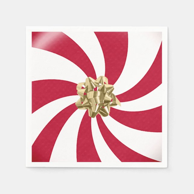 Serviette En Papier Bow de Noël sur bonbon de menthe poivrée (Devant)