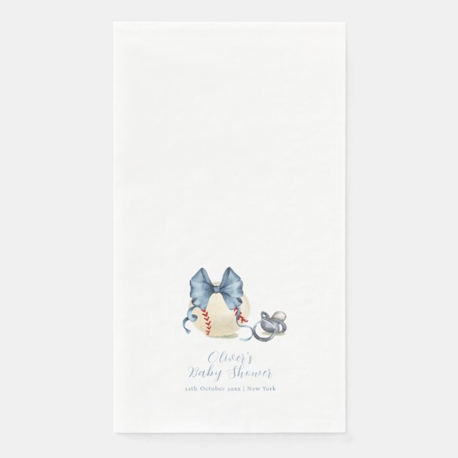 Serviette En Papier Bow Pacifier Baseball Sport Boy Baby Shower (Devant)