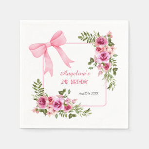 Serviette En Papier Bow rose Rose Floral Green Girls Anniversaire