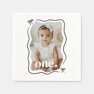 Serviette En Papier Bow Wavy Border Photo 1er anniversaire