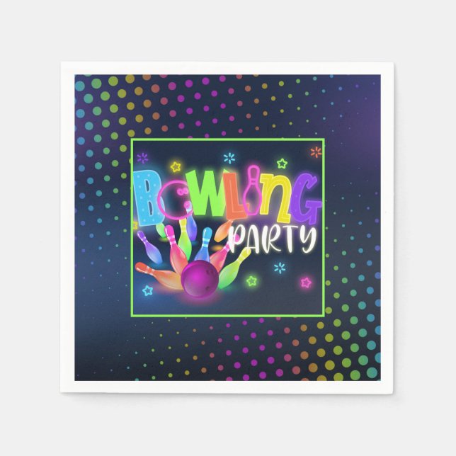 Serviette En Papier Bowling Anniversaire Napkin - Neon (Devant)