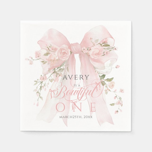 Serviette En Papier Bowtiiful One 1st Birthday Floral Bow Girls (Devant)