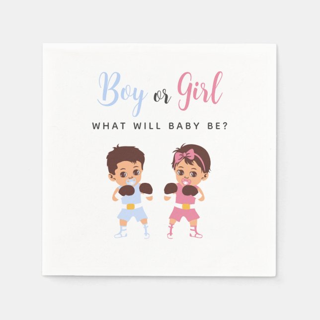Serviette En Papier Boxing Baby Pink or Blue Gender Reveal Napkins (Devant)