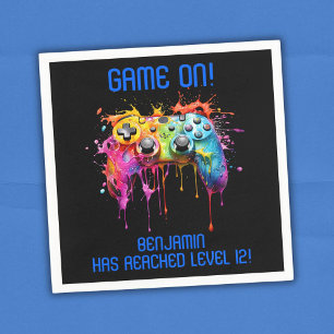 Serviette En Papier Boy Blue Level Up Video Game Party