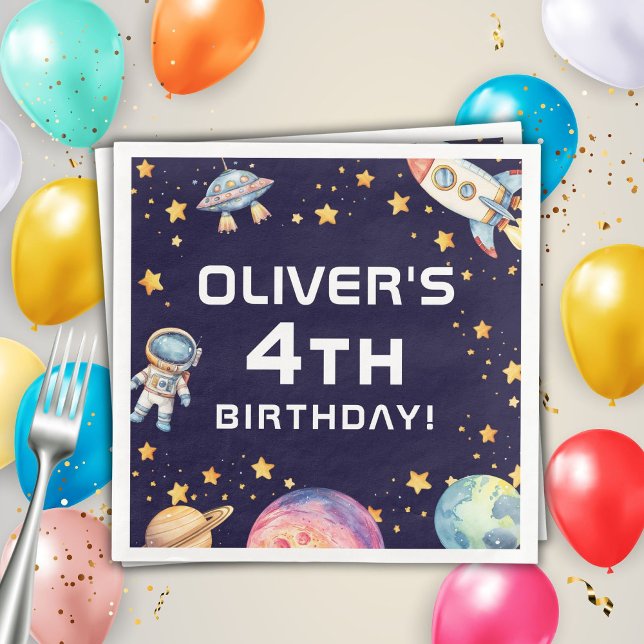 Serviette En Papier Boy Modern Space Rocket Ship Anniversaire Fête (Créateur téléchargé)