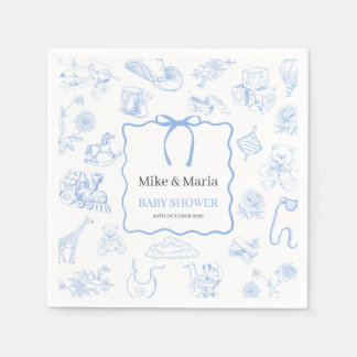 Serviette En Papier Boy Toile De Jouy Blue Baby Shower