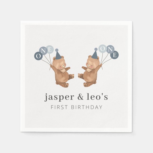 Serviette En Papier Boy Twins - Bears Casquettes de la fête - 1er anni (Devant)