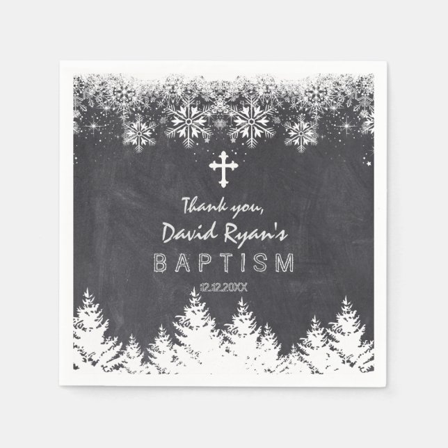 Serviette En Papier Boy Winter Holiday Flammes de neige Chalkboard Bap (Devant)