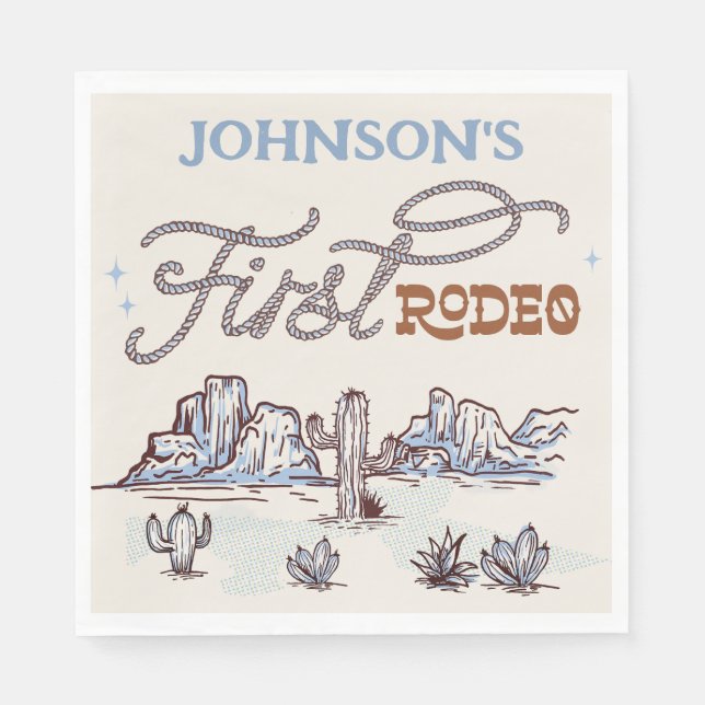 Serviette En Papier Boys Blue Western Desert Premier Rodéo 1er Anniver (Devant)