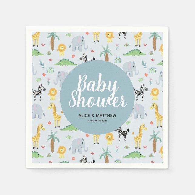Serviette En Papier Boys Cute Blue Safari Motif Baby shower (Devant)
