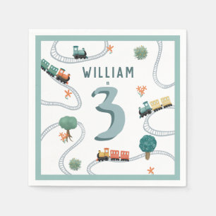 Serviette En Papier Boys Cute Blue Train Tracks Anniversaire de enfant