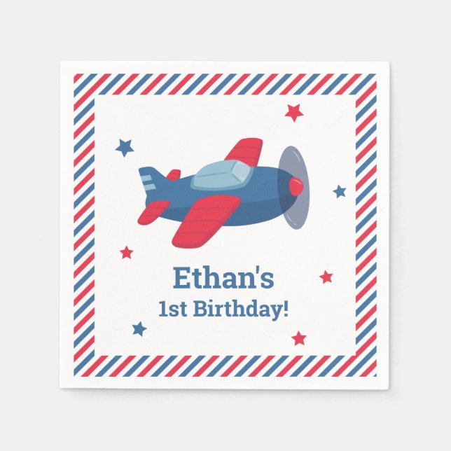 Serviette En Papier Boys d'avion rouge et bleu Fournitures de fête d'a (Devant)