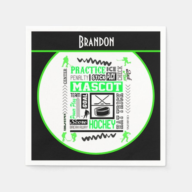 Serviette En Papier Boys Hockey Terminologie Personnalisée Neon Green (Devant)