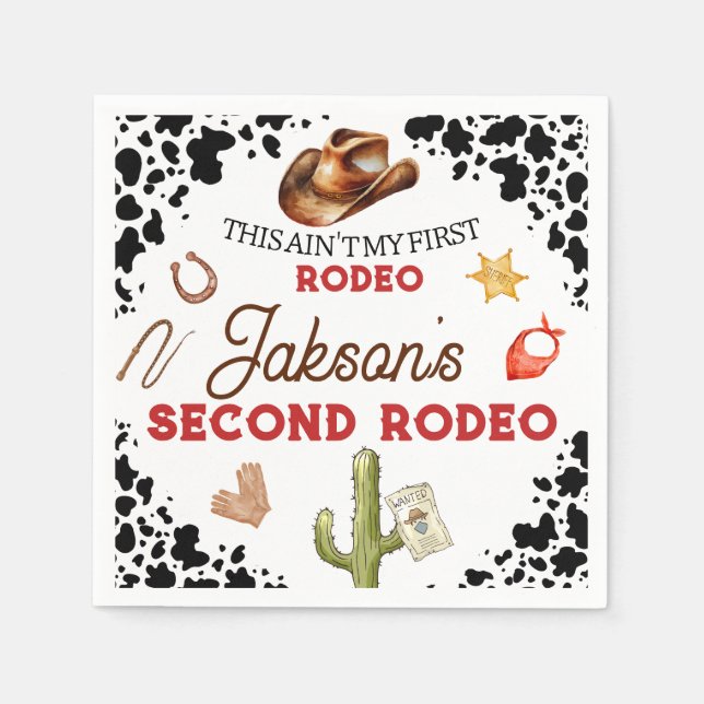Serviette En Papier Boys My Second Rodeo Cowboy 2e anniversaire (Devant)