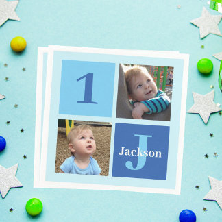 Serviette En Papier Boys Photo Collage Custom Blue Anniversaire de enf