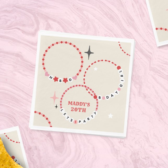 Serviette En Papier Bracelets d'amitié Anniversaire rouge et rose (Créateur téléchargé)