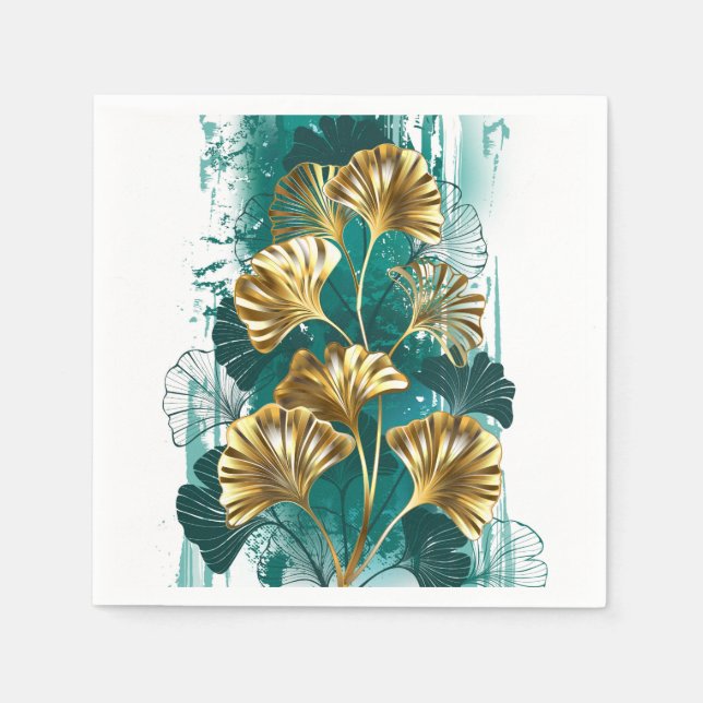 Serviette En Papier Branche avec Feuilles d'or Ginko Biloba (Devant)
