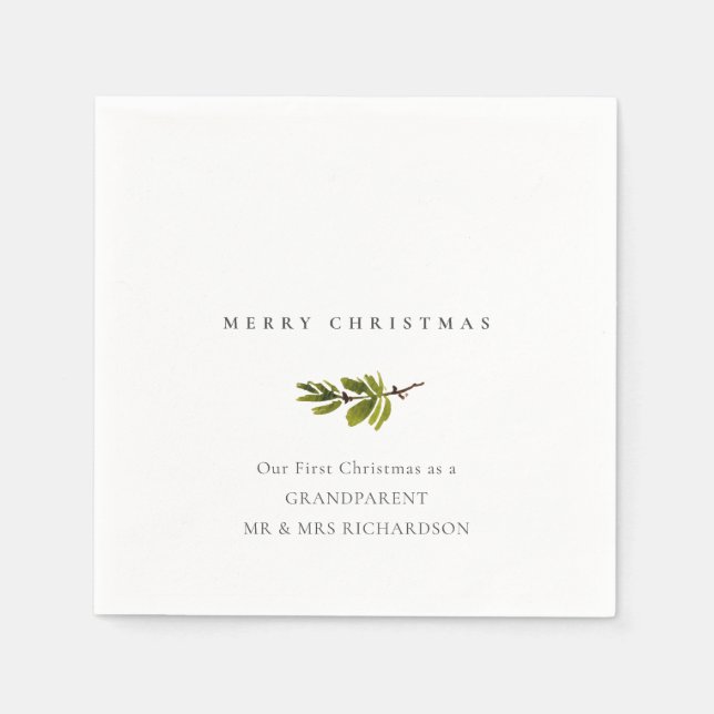 Serviette En Papier Branche de pin minimal Notre premier Joyeux Noël (Devant)