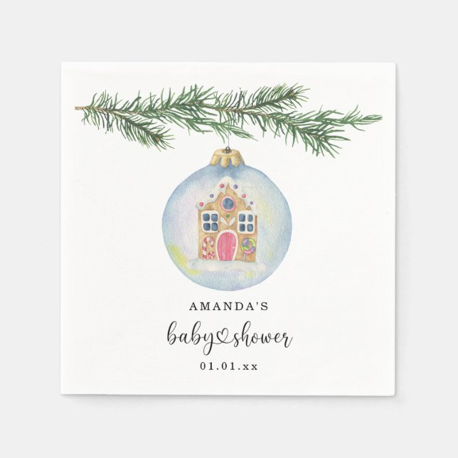 Serviette En Papier Branche d'hiver avec baby shower jouet (Devant)