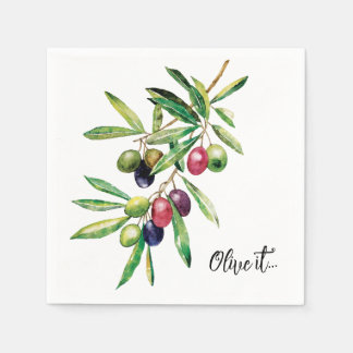 Serviette En Papier Branche d'olive aquarelle