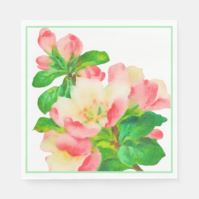 Serviette En Papier Branche fleurie aquarelle rose  (Devant)