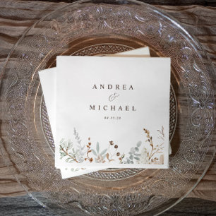 Serviette En Papier Branches de bleu poussiéreux mariage verdure