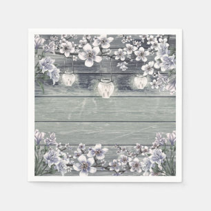 Serviette En Papier Branches de cerisier d'hiver et lanternes rustique