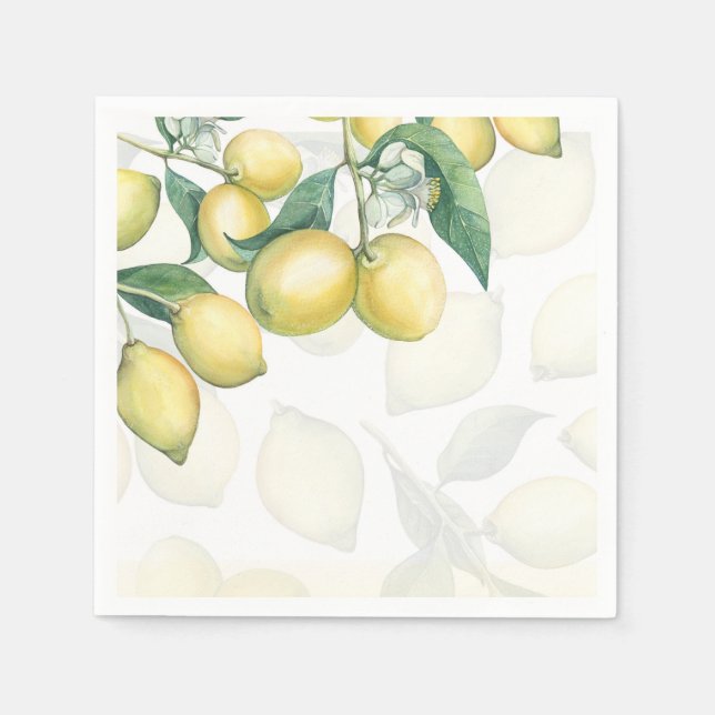 Serviette En Papier Branches de citron Blanc & Jaune Pays Parti rustiq (Devant)