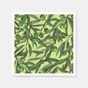 Serviette En Papier Branches d'olive sur le vert miel