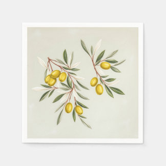 Serviette En Papier Branches d'olivier vert clair Illustration Élégant