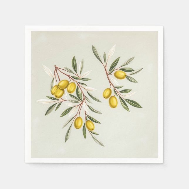 Serviette En Papier Branches d'olivier vert clair Illustration Élégant (Devant)