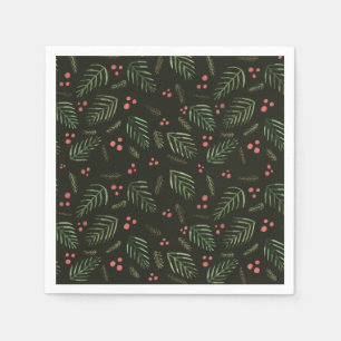 Serviette En Papier Branches et baies d'arbres de Noël - vert foncé
