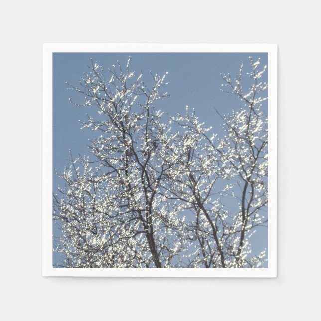 Serviette En Papier Branches Icy dans le ciel bleu d'hiver (Devant)