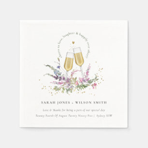 Serviette En Papier Bravo à l'amour Vins d'or Verres Mariage Floral
