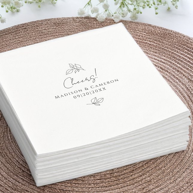 Serviette En Papier Bravo Elegant noir & blanc Mariage Botanique (Créateur téléchargé)
