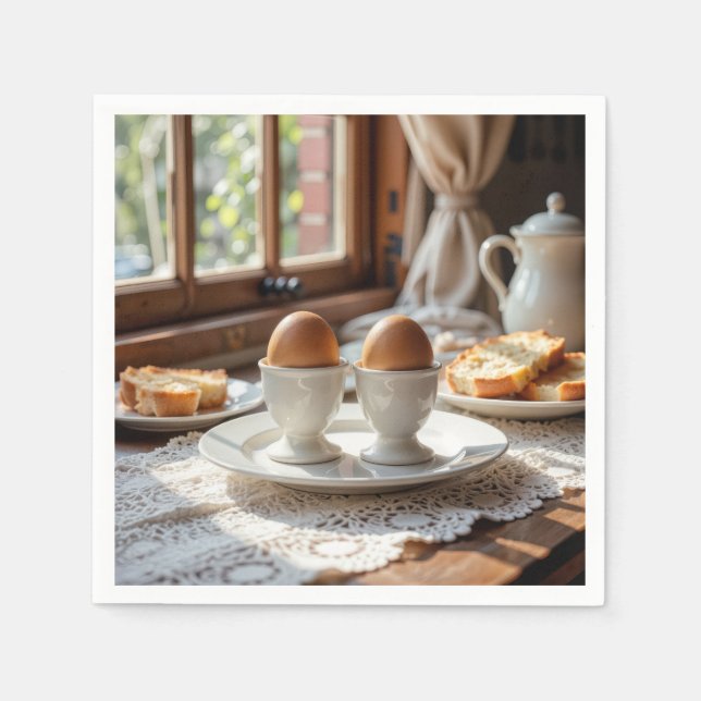Serviette En Papier Breakfast Brown Eggs In Egg Cups (Devant)