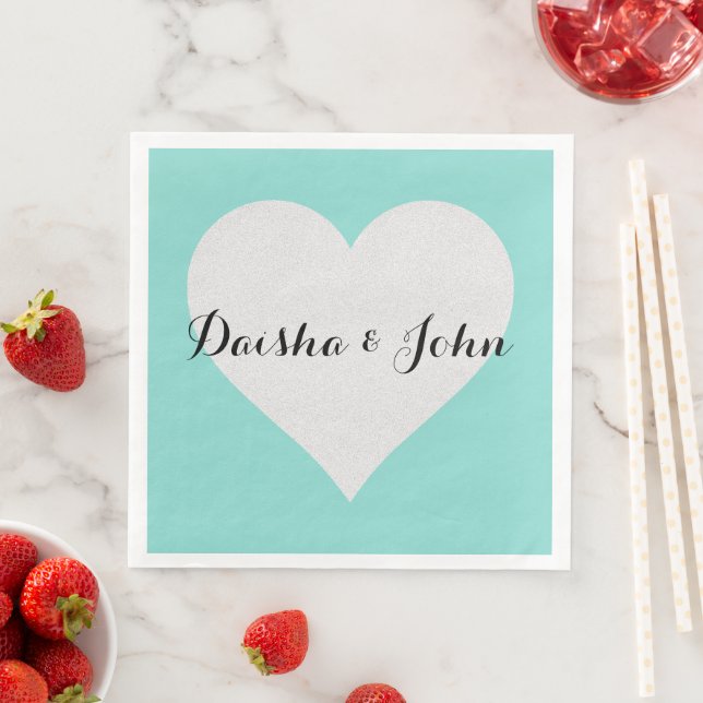 Serviette En Papier BRIDE & CO Turquoise Blue Heart Party Douche (En situation)