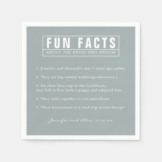 Serviette En Papier Bride et Groom Fun Facts Dusty Blue Papier (Devant)