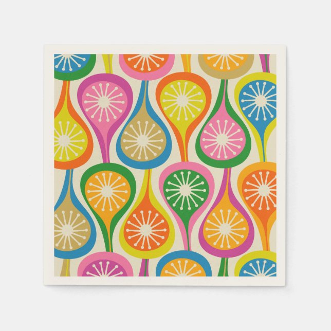 Serviette En Papier Bright Coloré Mi-Siècle moderne Motif rétro (Devant)