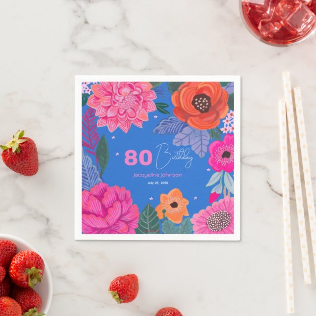Serviette En Papier Bright Fleur sauvage Pink Blue fête d'anniversaire (En situation)