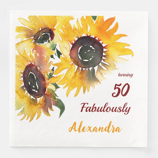 Serviette En Papier Bright Happy Sunflower Aquarelle Fabuleux 50 (Devant)