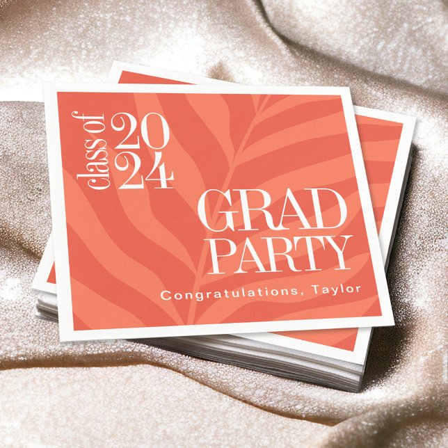 Serviette En Papier Bright Orange Simple Grad Party avec nom (Celebrate the graduate with stylish party products!)