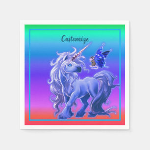 Serviette En Papier Bright Pastel Rainbow Blue Unicorn
