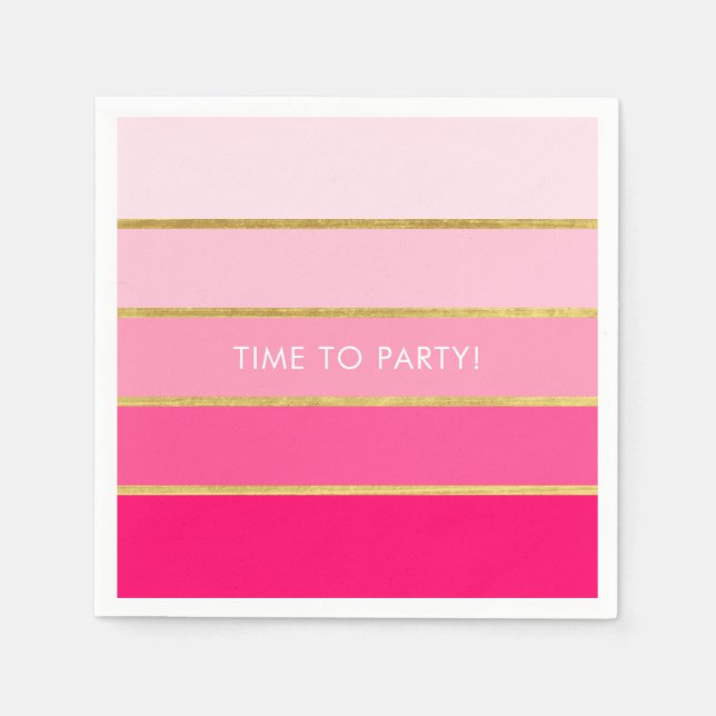 Serviette En Papier Bright Pink & Gold Stripe personnalisable (Devant)