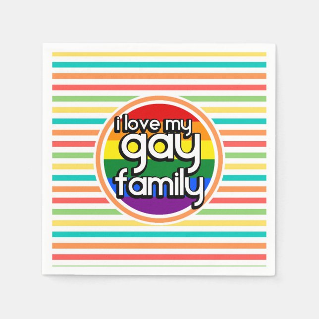 Serviette En Papier Bright Rainbow Stripes, famille gay (Devant)