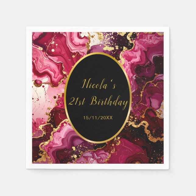 Serviette En Papier Bright Red and Gold Marble Agate Birthday Party (Devant)