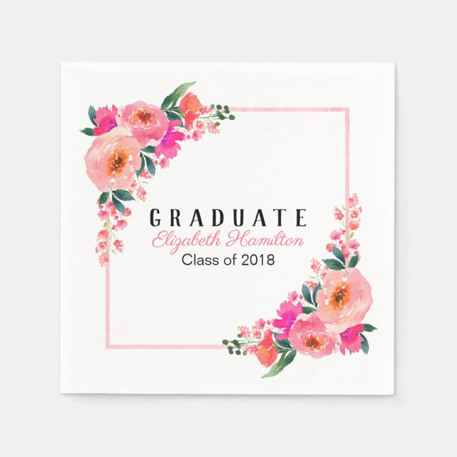 Serviette En Papier Bright Rose Botanical Floral Parti de Graduation (Devant)